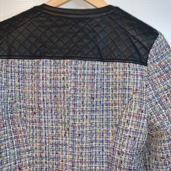 Collection By Bernardo Multi Color Tweed Faux Leather Career Blazer size Medium - Picture 7 of 8